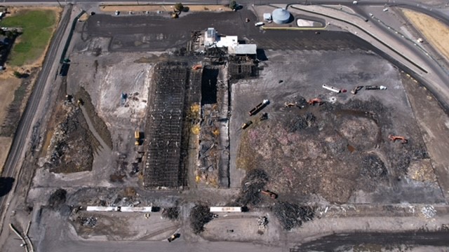 Overhead view of Kennewick location after fire